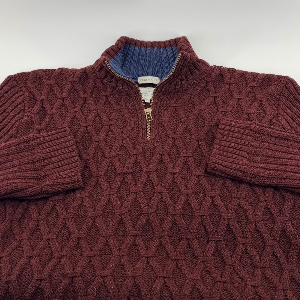 Peregrine Made in England 100% Wool Honeycomb Quarter Zip Sweater XL Burgundy